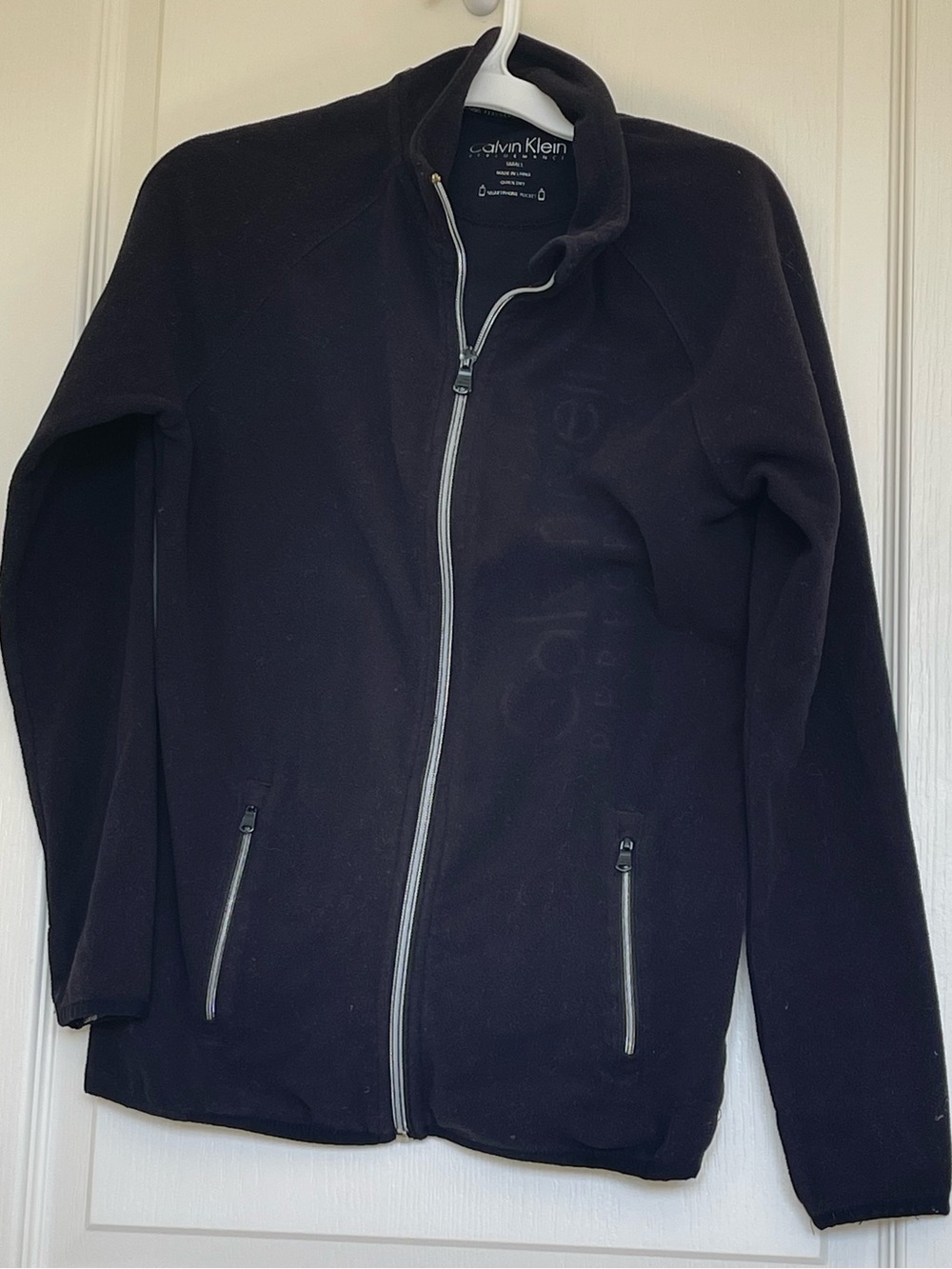Calvin Klein Men's Black Full-Zip Fleece Sweater with Contrast Zipper